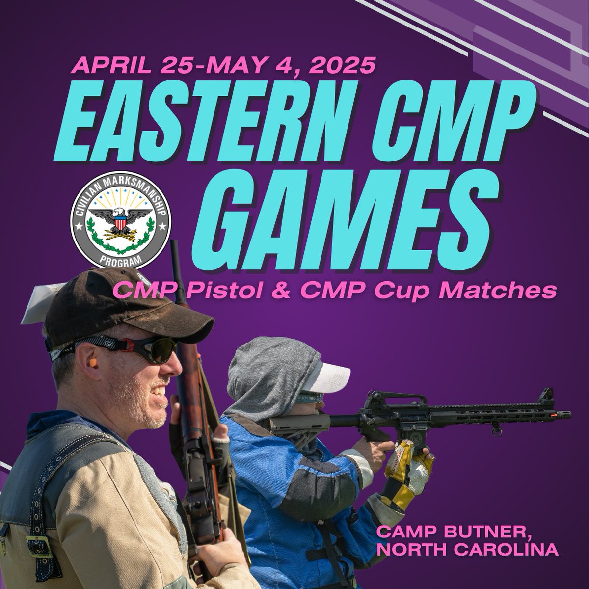 Be sure to sign up for the 2025 Eastern Games in North Carolina, being held April 25-May 4!

Featuring CMP's lineup of rifle and pistol competitions as well as one-on-one training! Adults and juniors of all experience levels welcome.

Learn more: thecmp.org/cmp-matches/ea…!