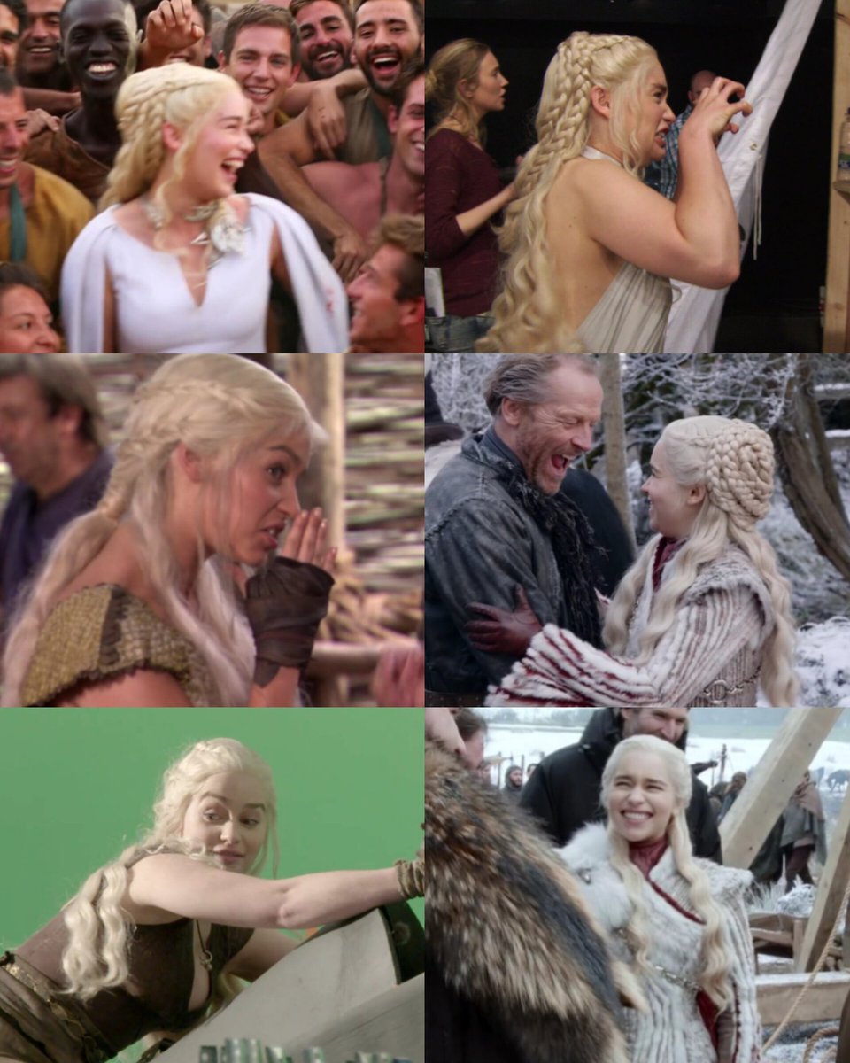 cute moment of emilia clarke behind the scenes of game of thrones on your tl <33
