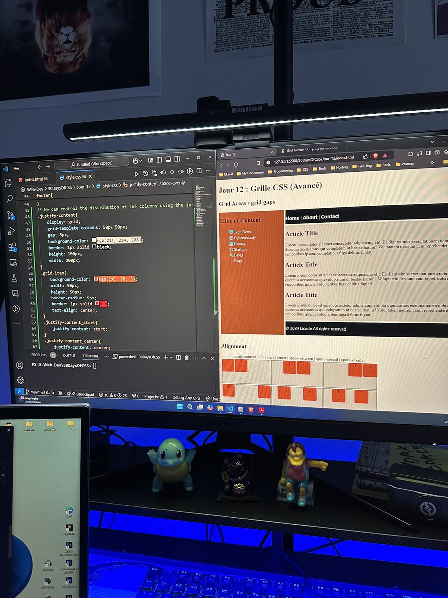 dereal_ismael's tweet image. Jour 12 / 30: Grille CSS (Avancé)
Chaque jour, je partage un concept essentiel du CSS dans mon parcours d’apprentissage du CSS
Aujourd’hui, je vois
- Espacements dans les grilles avec gap, align-items et justify-items.
#CSSChallenge #30DaysOfCSS