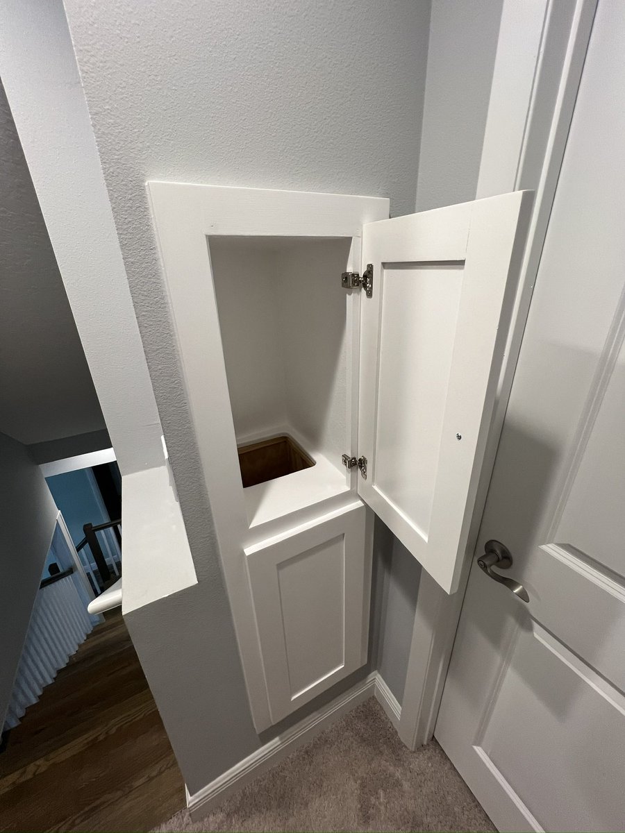 WadesWorkshop's tweet photo. Just finished up my first cabinet. I upgraded our laundry chute from a hole in the wall to a built in cabinet.  

Upgrading The Laundry Chute
https://t.co/CH15rakPLW https://t.co/YqAGdFF3zS
