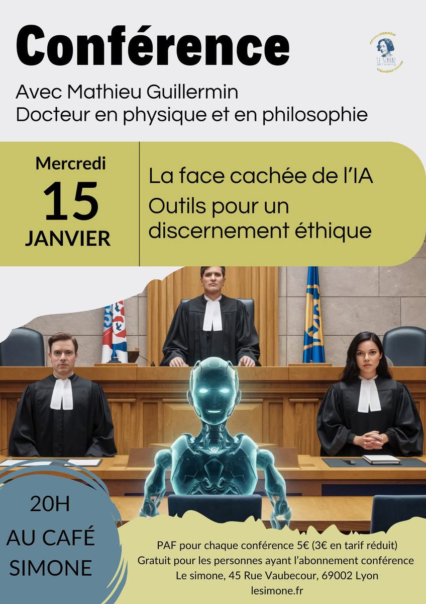La 2ème conférence de notre cycle sur l'intelligence artificielle aura lieu ce mercredi 15 janvier au Simone !