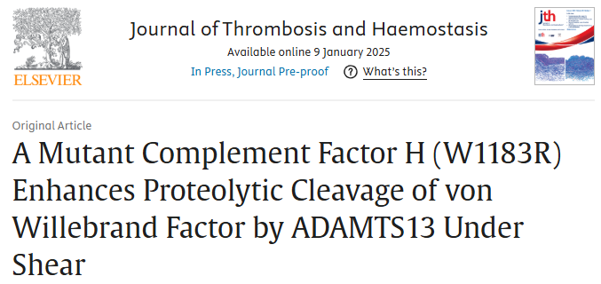 KU Med Institute for Repro & Develop Sciences (@kumcrepro) on Twitter photo New publication from the <a href="/DrXLongZheng/">X. Long Zheng, MD, PhD</a> lab: A Mutant Complement Factor H (W1183R) Enhances Proteolytic Cleavage of von Willebrand Factor by ADAMTS13 Under Shear <a href="/WenjingCaoMDPhD/">Wenjing Cao</a> <a href="/JTHjournal/">JTH</a>
sciencedirect.com/science/articl… New publication from the <a href="/DrXLongZheng/">X. Long Zheng, MD, PhD</a> lab: A Mutant Complement Factor H (W1183R) Enhances Proteolytic Cleavage of von Willebrand Factor by ADAMTS13 Under Shear <a href="/WenjingCaoMDPhD/">Wenjing Cao</a> <a href="/JTHjournal/">JTH</a>
sciencedirect.com/science/articl…