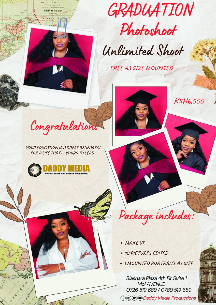 DaddyMedia's tweet photo. Welcome for your graduation portraits. We're located at Biashara Plaza 4th floor suite 1 Moi Avenue https://t.co/ikdzKnrf2i