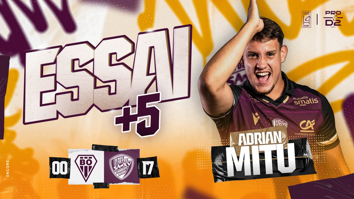 SAXV_Charente's tweet photo. ⏱️ 19’
Essaiiiiiiiiiiii SA XV ! Mathis Lafon décale Adrian Mitu pour son doublé !
Corentin Glénat manque la transformation.
BO 0-17 SA XV
#PROD2 | #OYOSAXV https://t.co/mFCqz8RAFP