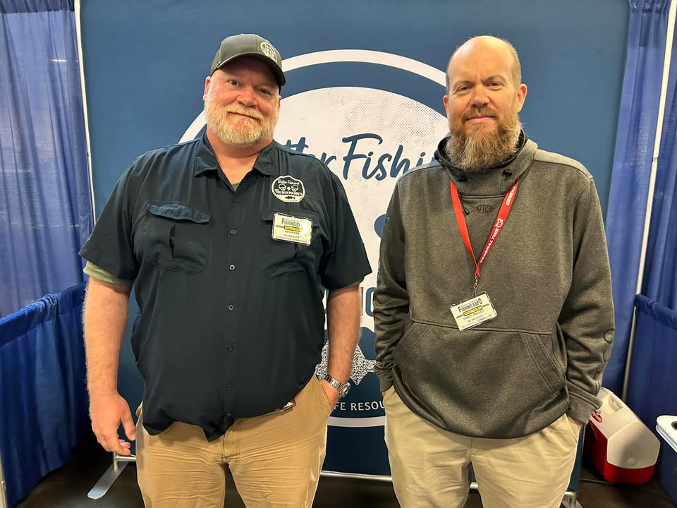 NCWildlife's tweet photo. Headed out to the NC Bass And Saltwater Fishing Expo at the NC State Fairgrounds today? Be sure to stop by and say hello to Ben and Corey, our Two Bald Biologists from the Better Fishing podcast! https://t.co/CjKc0J9xUp