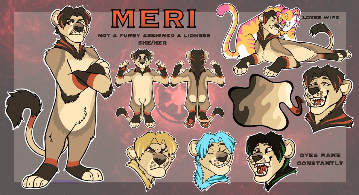 ANOTHER ONE!!! This time for <a href="/westscustom/">West’s Custom Creations</a>’s wife! She isn’t a furry, so we just assigned her a fursona! Muahaha >:) 🦁✨❤️🖤