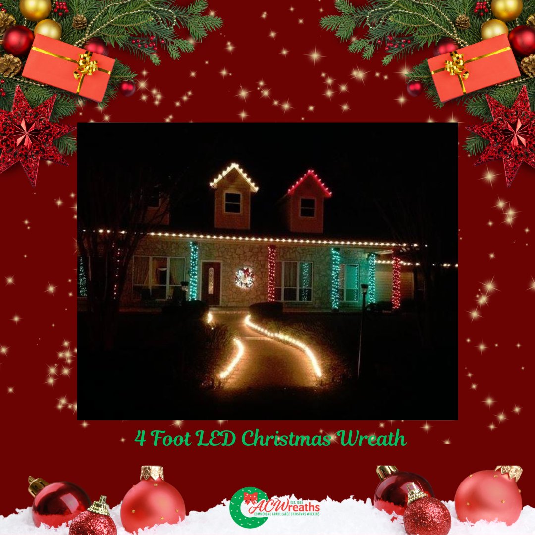 Gorgeous 4 Foot LED Christmas Wreath. ACWreaths.com #4FootWreath #LEDWreath #ChristmasWreath #Wreath #ChristmasDecor #LEDLights #LitWreath