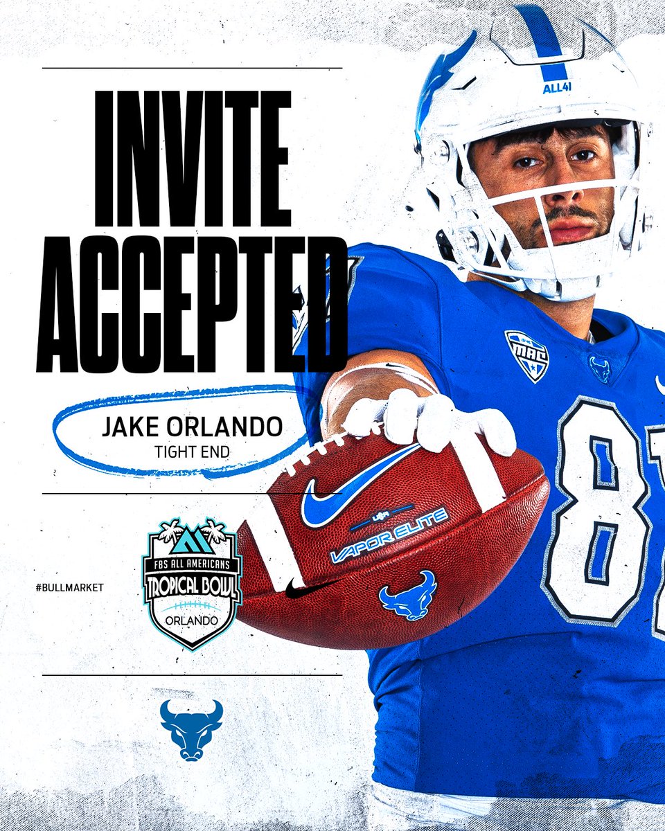 Jake Orlando has accepted an invitation to the Tropical Bowl. 

Congratulations, Jake!

#UBhornsUP🤘l #BullMarket📈