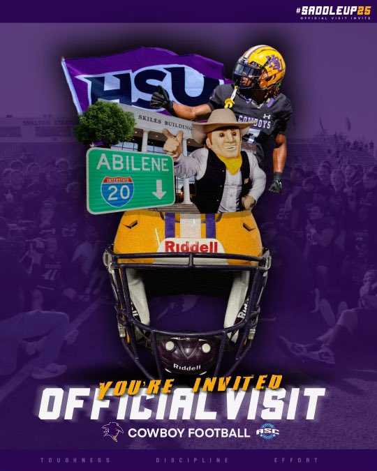 Thank you <a href="/CoachFloydHSU/">Logan Dwaine Floyd HSU</a> for the official visit invite!!! 
<a href="/BurlesonHSU/">Burleson</a> <a href="/Whitehead_HSU/">Jeff Whitehead</a> <a href="/HSUCowboys/">Hardin-Simmons Cowboy Football</a> <a href="/CoachWhiteDB1/">Coach White</a>