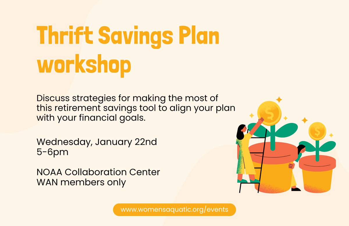 WAN members: Join us for an interactive workshop on the Thrift Savings Plan! Come discuss strategies for making the most of this savings tool.

Register here: womensaquatic.org/events/jantspw…