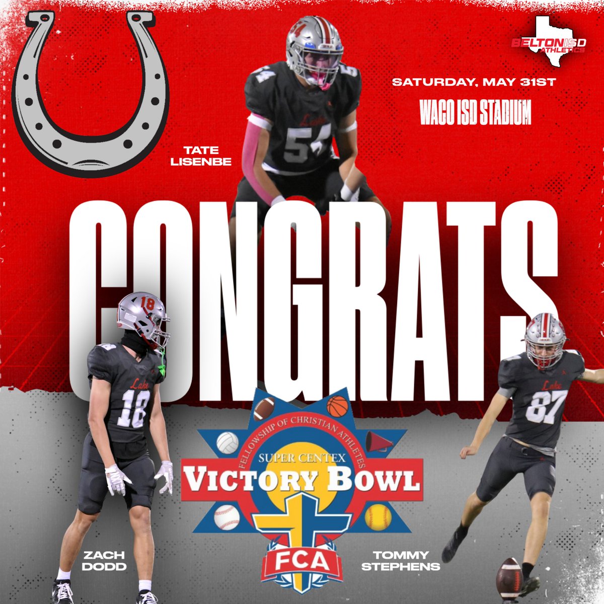 Lake Belton HS Football (@lbbroncofb) on Twitter photo Congratulations to <a href="/zach_dodd11/">Zach Dodd</a> <a href="/tatelisenbe10/">tate lisenbe</a> and <a href="/t_stephens1919/">Thomas Stephens</a> for being selected to the <a href="/HeartofTexasFCA/">Heart of Texas FCA</a> Victory Bowl All Star Game!! #RISEUP Congratulations to <a href="/zach_dodd11/">Zach Dodd</a> <a href="/tatelisenbe10/">tate lisenbe</a> and <a href="/t_stephens1919/">Thomas Stephens</a> for being selected to the <a href="/HeartofTexasFCA/">Heart of Texas FCA</a> Victory Bowl All Star Game!! #RISEUP