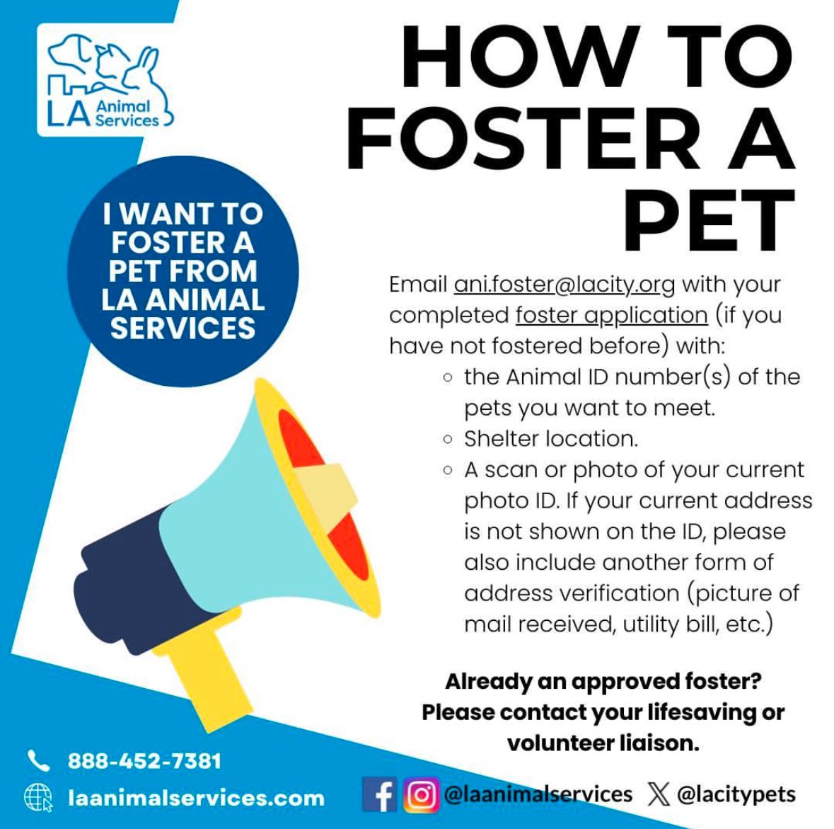 The LA county shelters are over capacity with displaced animals. 

If anyone in the LA area has room for an animal in their home, fostering is a great way to help out.