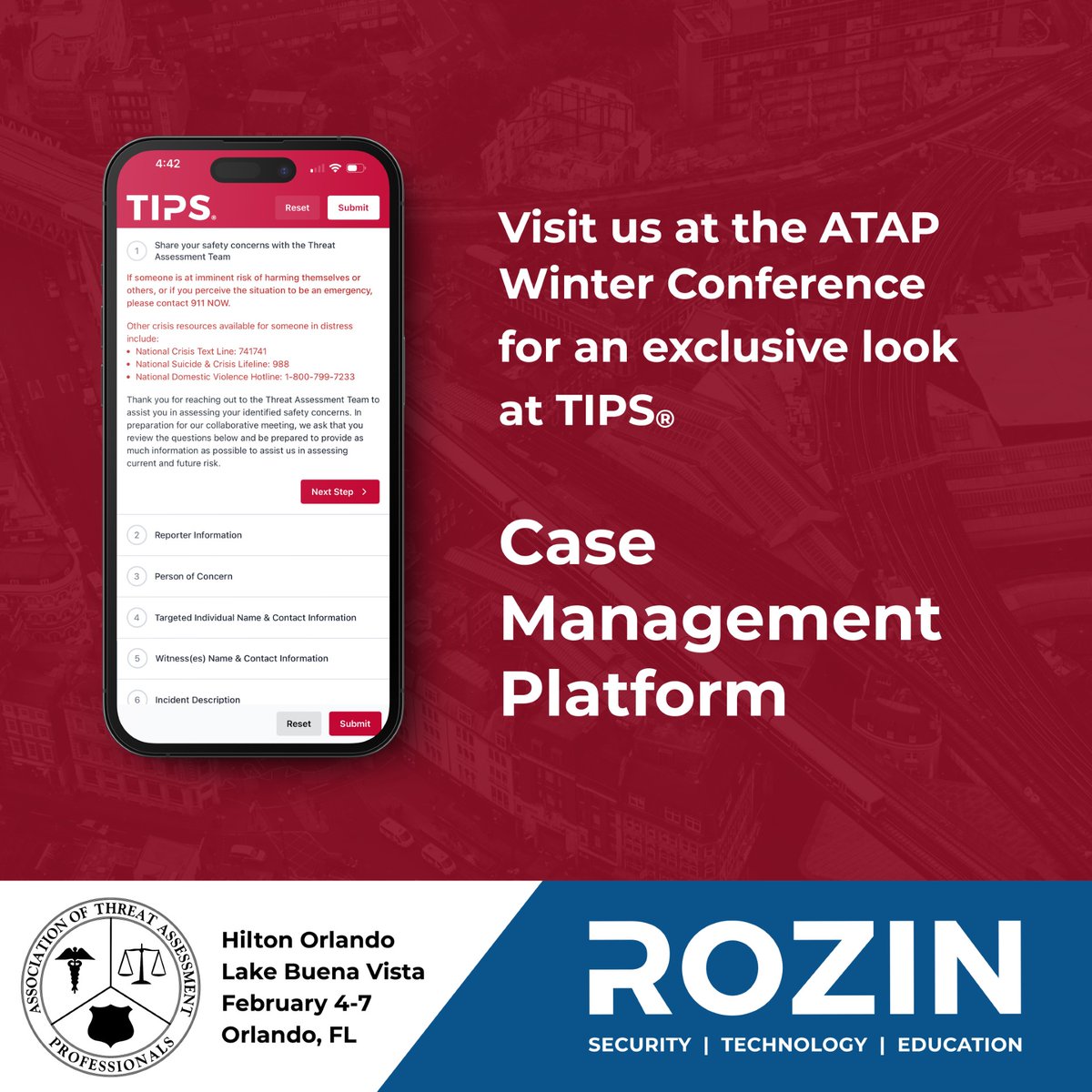 Rozin_Tech's tweet image. Rozin Security is a proud Sponsor of the ATAP Winter Conference next month, February 4 – 7, 2025, in Orlando. Please stop by our table to learn more about TIPS, our Case Management Platform, and our many other services.

#targetedviolenceprevention #ATAP #workplaceviolence