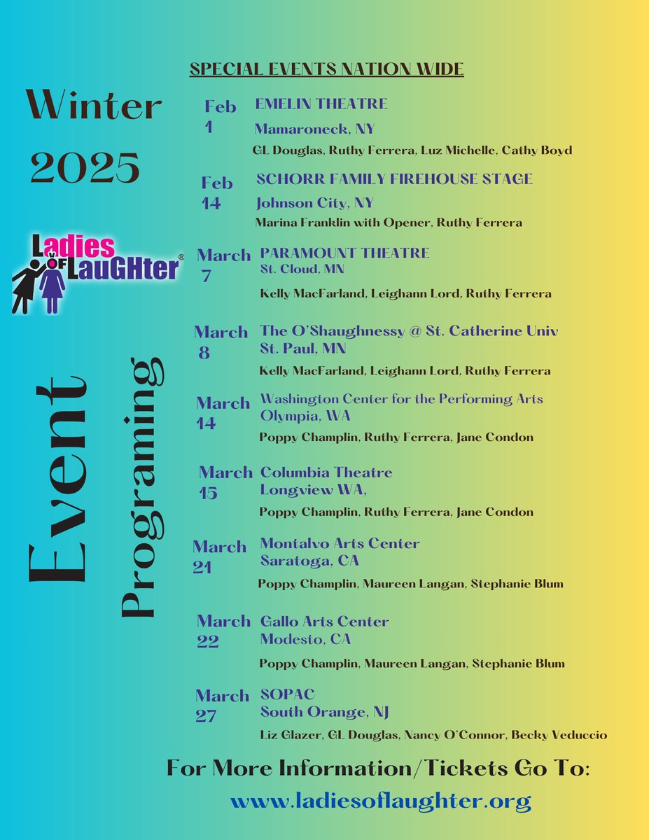 Whoa look at these dates, America!  Would love to see you.  Get your tix now @ladiesoflaughter.org

#womenrock
#ladiesrock
#womeninmaledominatedfields