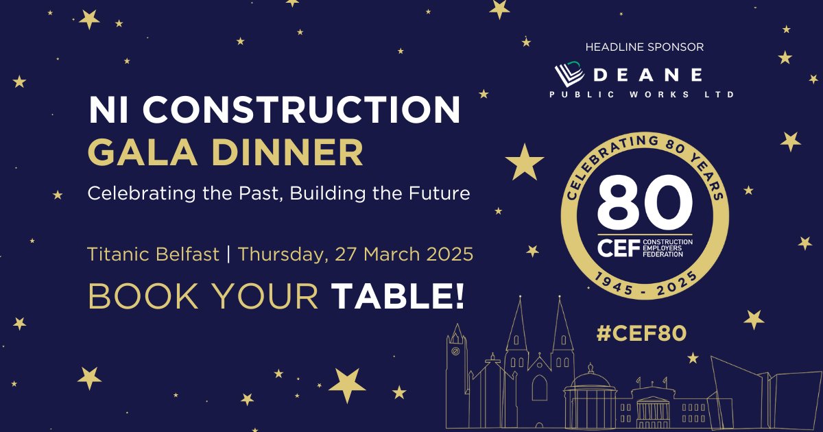 CEFNI1's tweet photo. Book your table now for the CEF's NI Construction Gala Dinner, sponsored by @DPWLtd!πποΈ
Tables are already filling up fast for this black-tie event celebrating 80 years of Northern Ireland's construction industry, so please contact TracyW@cefni.co.uk now to RSVP.
#CEF80 https://t.co/U3BaPzCg7j