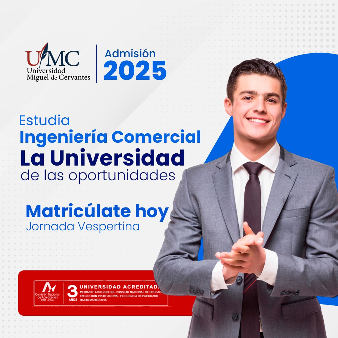 ✨ ¡Estudia la carrera de Ingeniería Comercial en la Universidad de las Oportunidades! ✨  

✅ Pregunta por nuestras becas y beneficios.  
✅ No exigimos PAES.  

💡 ¡Es tu momento de avanzar hacia un futuro lleno de posibilidades!  

📲 Ingresa ahora a admision.umcervantes.cl