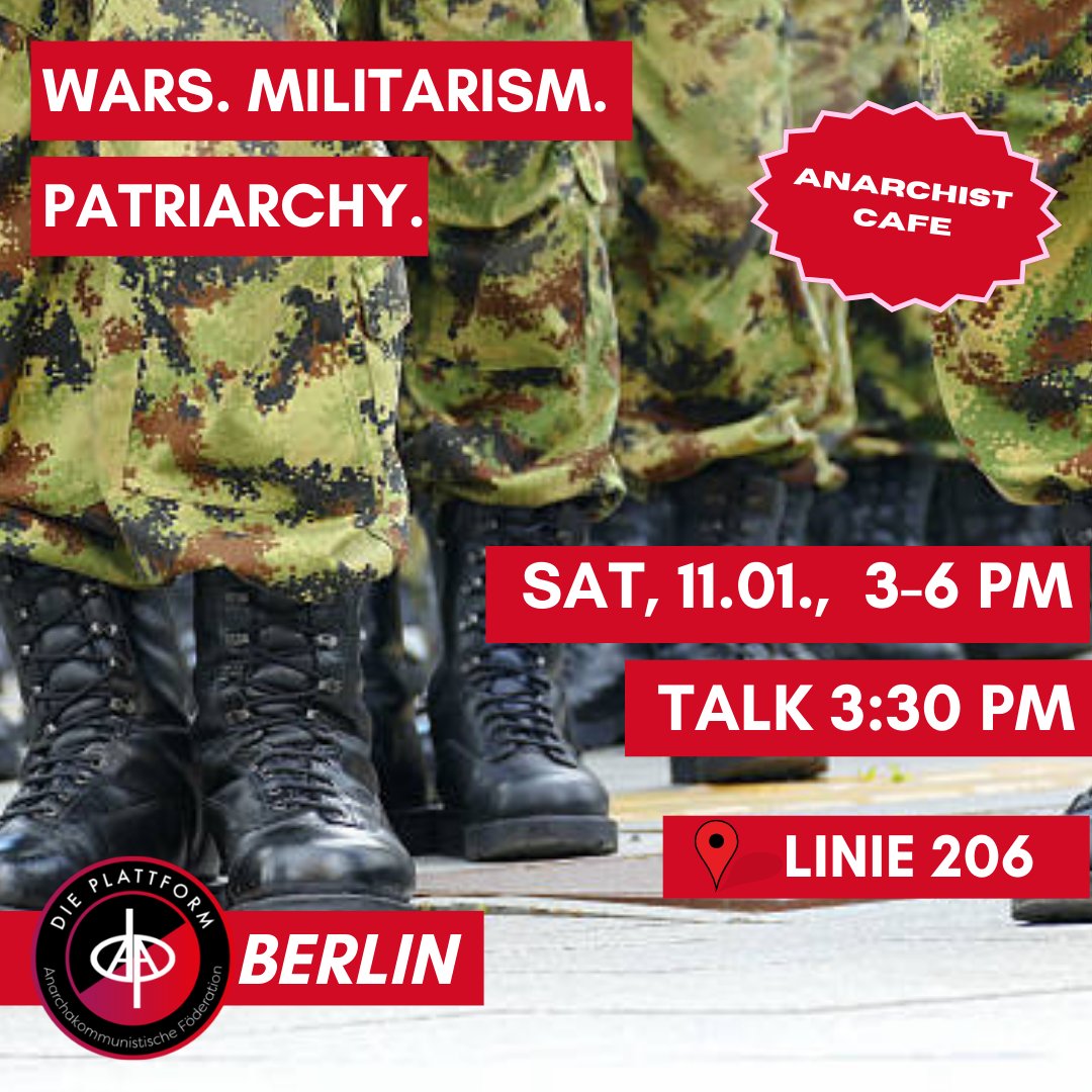 Please join us to our next Cafe on saturday 11.02.25. As always, there will be delicious cake and drinks ☕️🥧

Although almost everyone thinks wars are bad, it seems to be harder than ever to be consistently against all wars and all weapons...
berlin.dieplattform.org/2025/01/10/kri…