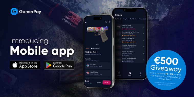 GamerPayGG's tweet photo. We’ve Just Launched Our Mobile App — And You Could Win! 🎁

We’re excited to announce that our new mobile app is now available on App Store og Google Play! 📲

To celebrate, we’re giving away €500 in balance to users who make one or more purchases through the app before Sunday 12th Jan 23:59 CET.

Here's how it works:
✅ Download our app from App Store or Google Play.
✅ Make a purchase in the app before the deadline.
✅ Win up to €10 in balance!

💡 50 users will win balance!
• 20 winners announced on Monday the 13th January.
• 30 surprise winners over the following week!

All winners will be announced by their Steam name here on X.

EXTRA €50 GIVEAWAY for our X community, simply
- Tag your CS buddy
- Retweet this post
Winner is also drawn on Monday 13th Jan.

Good luck and thanks for the support! 🥰