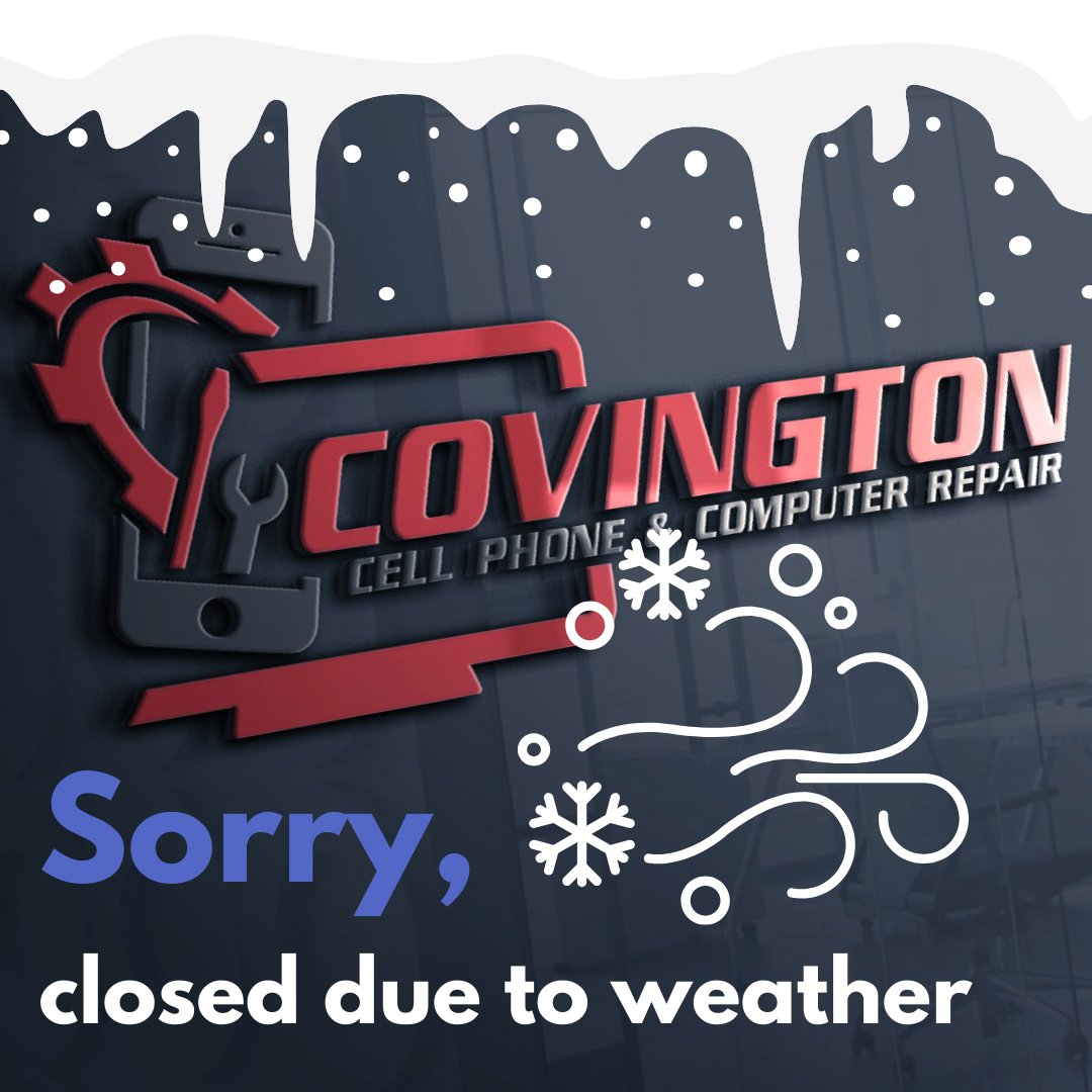 bobratcher's tweet photo. Due to the snow and icy conditions, Covington Cell Phone and PC Repair will be closed today to ensure the safety of our staff and customers. ❄️

We apologize for any inconvenience this may cause and appreciate your understanding. Stay safe and warm! https://t.co/VnGl532KN1