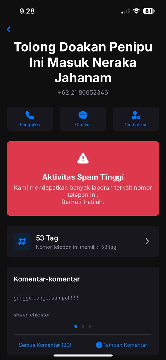 dewiksmw's tweet photo. Dear @BAKTIKomdigi @jdihkemkomdigi , bagian Spam dan Telp Penipuan gini ga diberantas sekalian? Beneran ganggu banget! https://t.co/1zmoW8SSx3