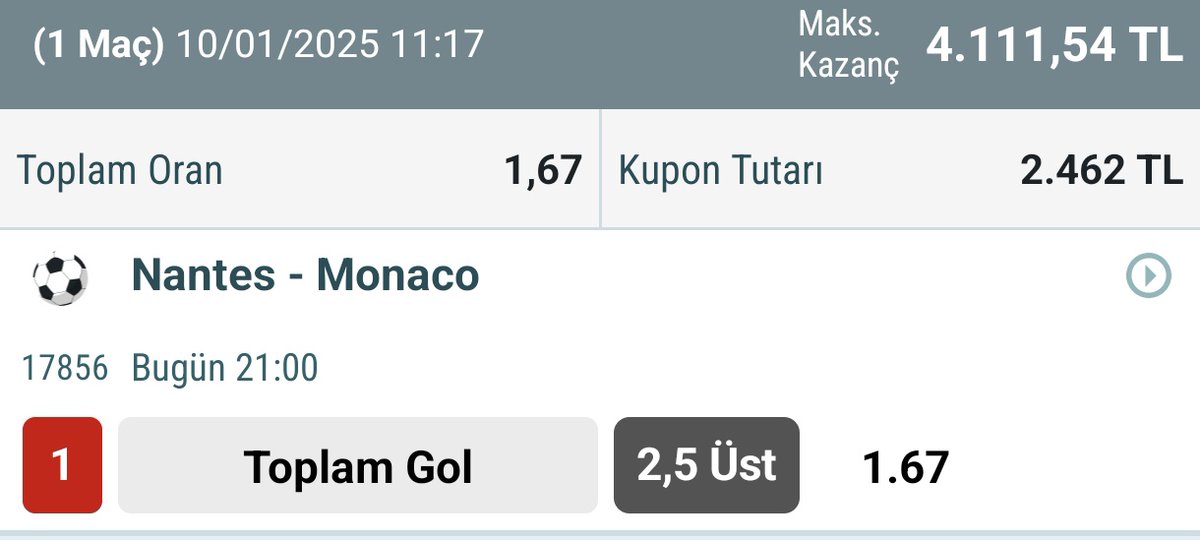 iddaakoclugu's tweet photo. Nantes & Monaco 2,5 üst
#nesine #tuttur #bilyoner #misli #galatasaray #fenerbahce #besiktas #trabzonspor #bahis #milyoner #kasa #katlama #iddaa https://t.co/Uh46IxTvnX