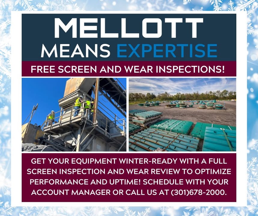 Mellott is offering FREE Screen Inspections and Wear Materials review at your location this winter season.  Optimize you uptime...call Mellott! bit.ly/4fxfAgJ