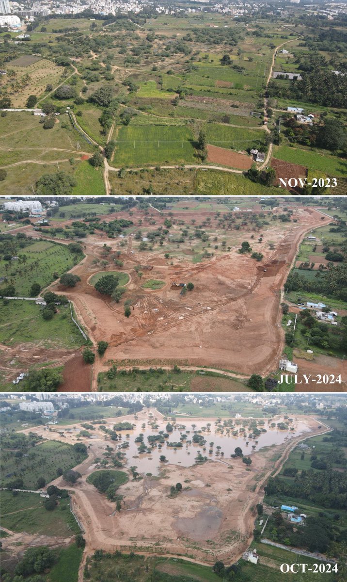 This is 82 acres lake well within the Bengaluru city,was used this lake bed to agricultural activities by farmers last few years due to no water in lake,with the support of all of them by removing encroachment,we de silted entire lake last 7-8 months &amp; Now filled with rain water