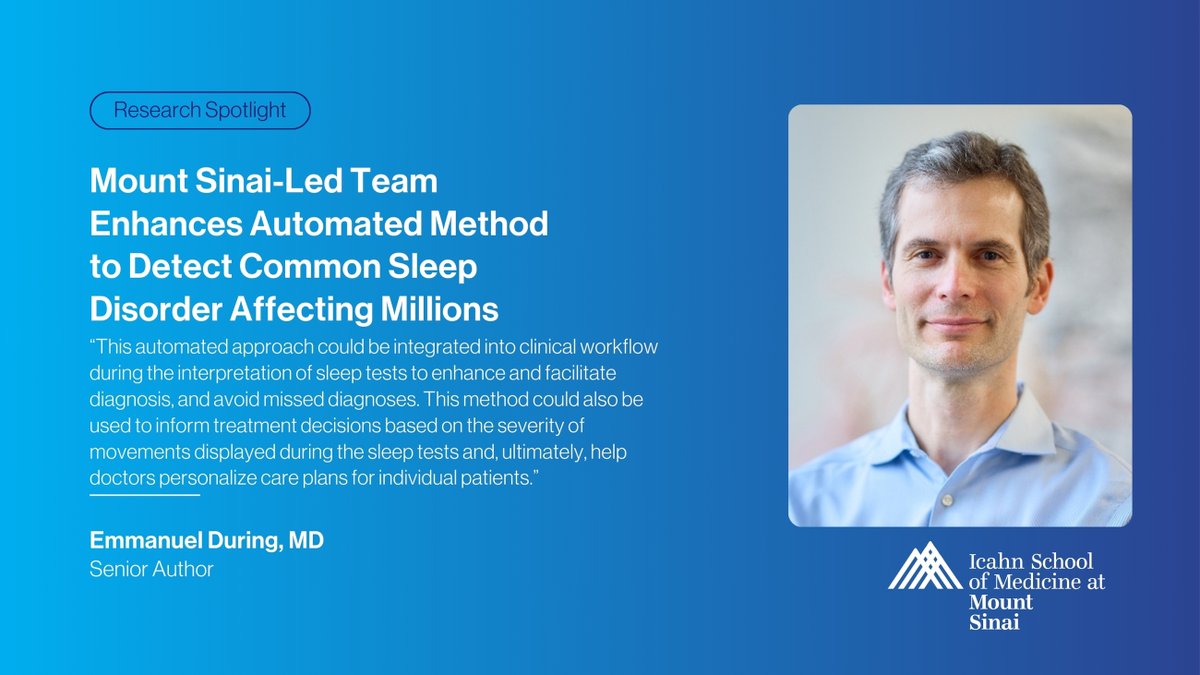Mount Sinai researchers enhanced an AI algorithm to improve diagnosis of REM sleep behavior disorder (RBD), linked to Parkinson’s &amp; dementia. Affecting 80M+ worldwide, RBD causes abnormal movements during REM sleep. Learn more: bit.ly/3WdZe5g