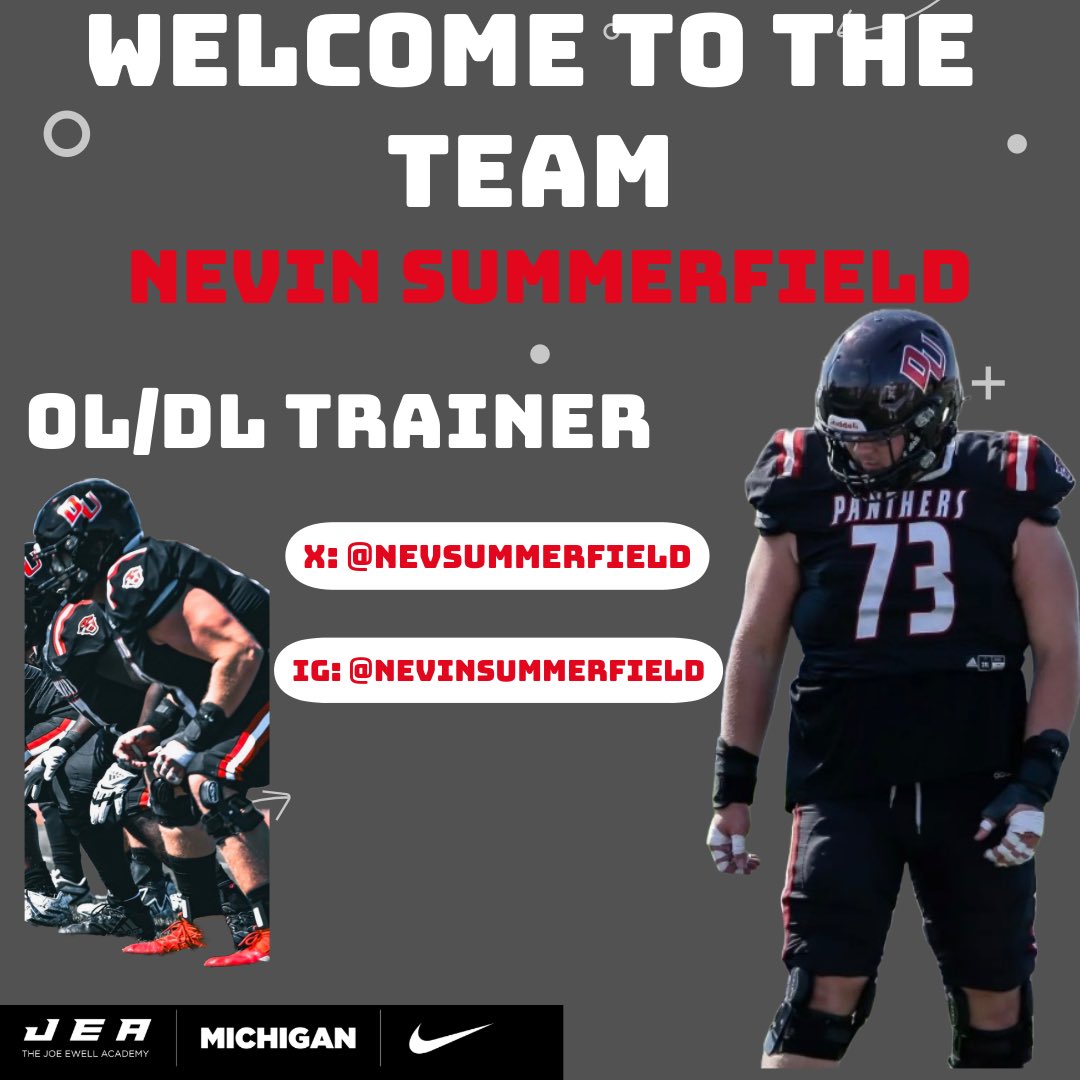 CoachCarsonWR's tweet image. 🚨ATTENTION🚨
We’d like to welcome to the JEA Michigan team Nevin Summerfield!
He currently plays OL at Davenport. Last Season he played and started in all 10 games primarily served as the LT. OL allowed fewest sacks per game (1.2) in the GLIAC and was also 26th in DII