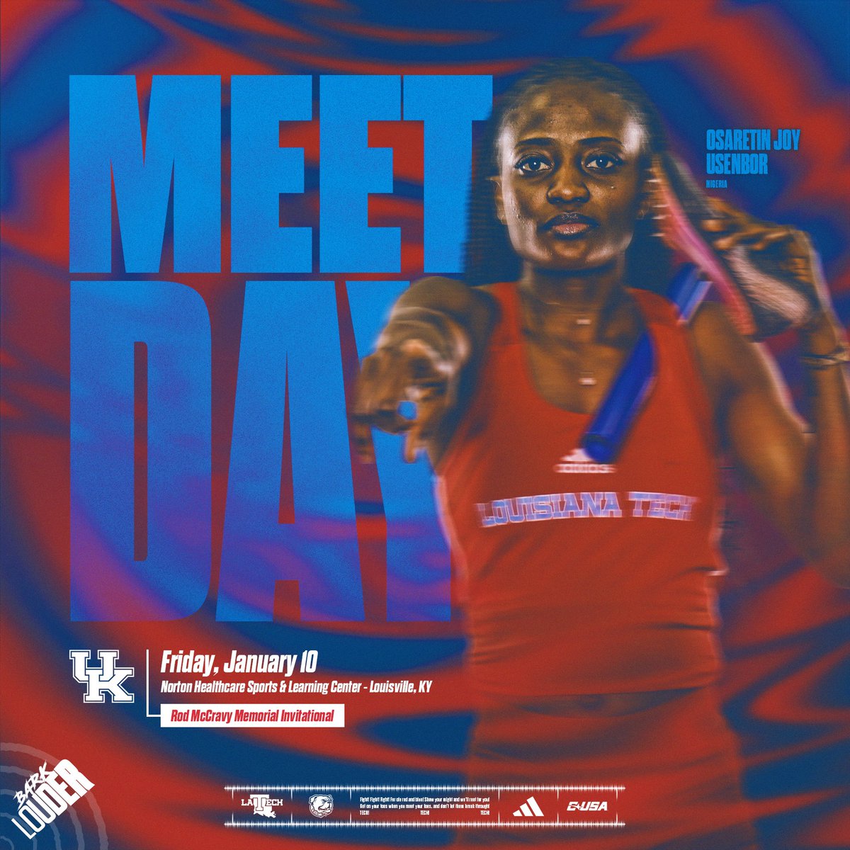 LATechTFXC's tweet image. Rise and shine, it’s 𝐌𝐞𝐞𝐭 𝐃𝐚𝐲 🤩

📍 Louisville, Ky.
🏟️ Norton Healthcare Sports &amp;amp; Learning Center
🏆 Rod McCravy Memorial Invitational
⏰ 11 a.m. CT (Field); 2 p.m. CT (Track)

#BarkLouder