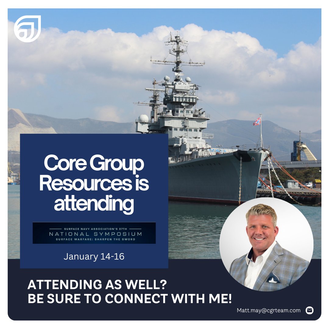 cgresources's tweet image. Core Group Resources will be attending this premier naval defense event from January 14-16, where industry leaders gather to discuss the future of surface warfare.

Looking to connect? Our team would love to meet you there! Drop by or reach out to Matt May to schedule a meeting.