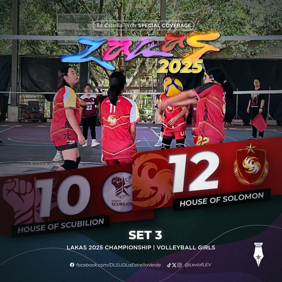 LeviofLEV's tweet photo. JUST IN: House of Solomon blazes against House of Scubilion to defend their crown, triumphing in the championship round, 12-10.
#LEVSportsCoverage
#LAKAS2025VBGirlsFinals
✒️: Princess Frias
📸: Irene Dolot https://t.co/ehyFcLWnkh