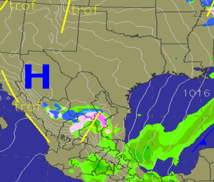 abimaelsalas's tweet photo. Potencial por lluvia, nieve y aguanieve vigente para este viernes y madrugada del sábado en las montañas de #NuevoLeón y #Coahuila, incluye zona metropolitana #Saltillo. 
Mapa precipitaciones. 🌧️❄️     
Verde: lluvia. 
Rosa: aguanieve-lluvia congelada.
Azul: nieve.
#ClimaDel6 https://t.co/GCpEnPLuOu