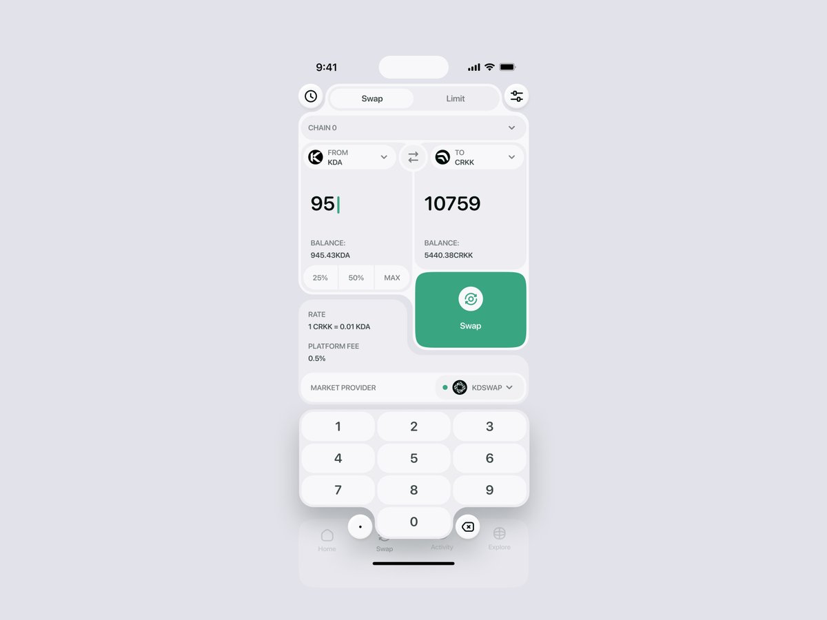 crypto wallet swap $kda design