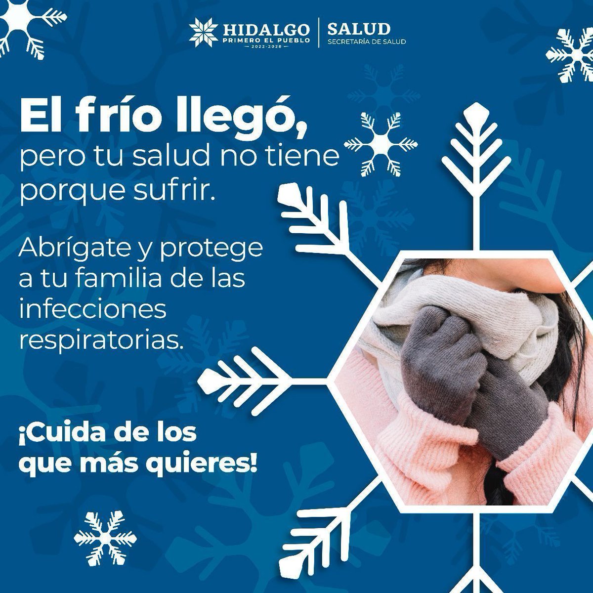 Salud_Hidalgo's tweet photo. El frío aumenta el riesgo de infecciones respiratorias ❄️🤧. Abriga a tu familia, ventila los espacios y refuerza las defensas con alimentos ricos en vitaminas 🍊🥦.

#PrimeroTuSalud #PrimeroElPueblo https://t.co/oSYe3oUDPT