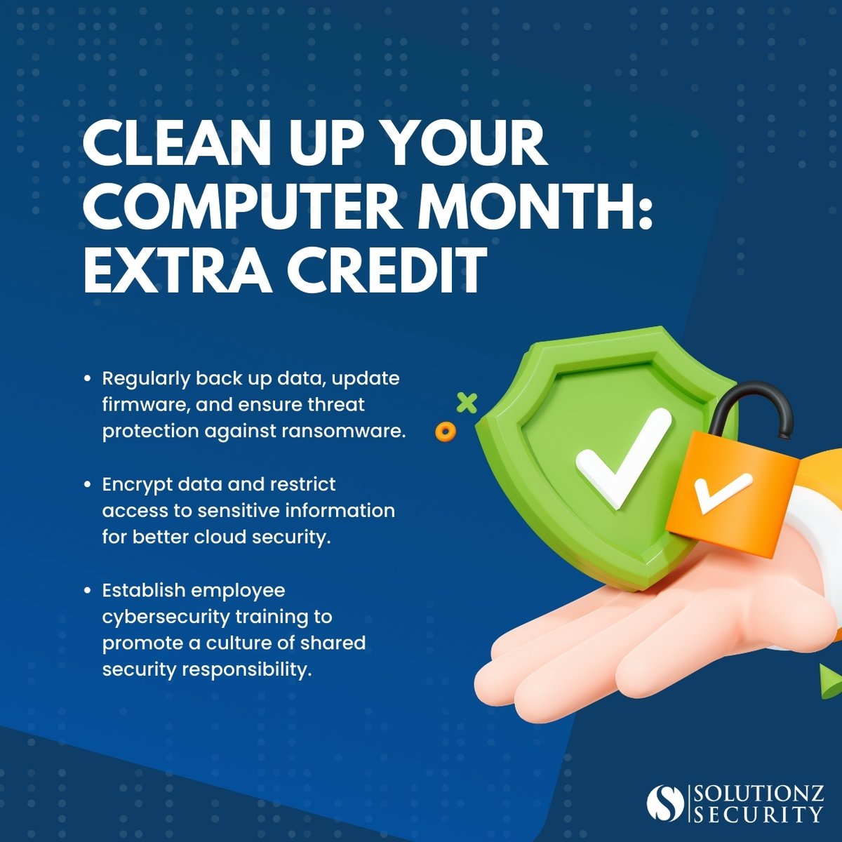 SolutionzInc's tweet image. January is Clean up your Computer Month, and while you’re at it… Clean up your cybersecurity posture. If you’re not sure how to get started…contact us today: bit.ly/4gUPQMB

#CyberSecurityTips #CyberAwareness #SolutionzSecurity
