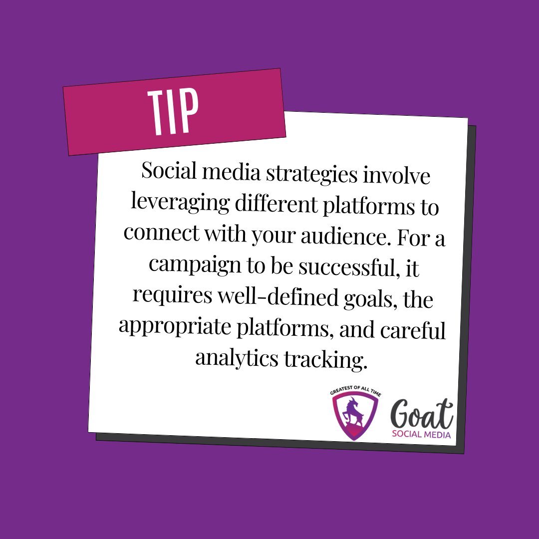 👏🏼 Choosing the right social platforms is key! 📊 For brand awareness, go with Instagram &amp; Facebook. For website traffic, try Pinterest &amp; Twitter. Want professional connections? LinkedIn’s the way. We’ll help you connect with your ideal audience. #GOATSocial
