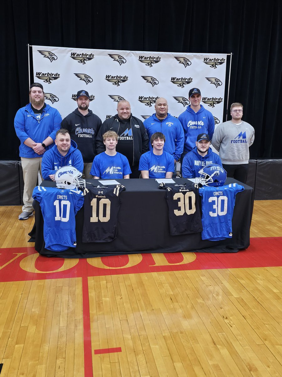 Congratulations to Hunter Dunn and Peyton Theis on signing with Mayville State and thanks to Coach Larson and his staff for coming down. #ClawOn #SoarToNewHeights