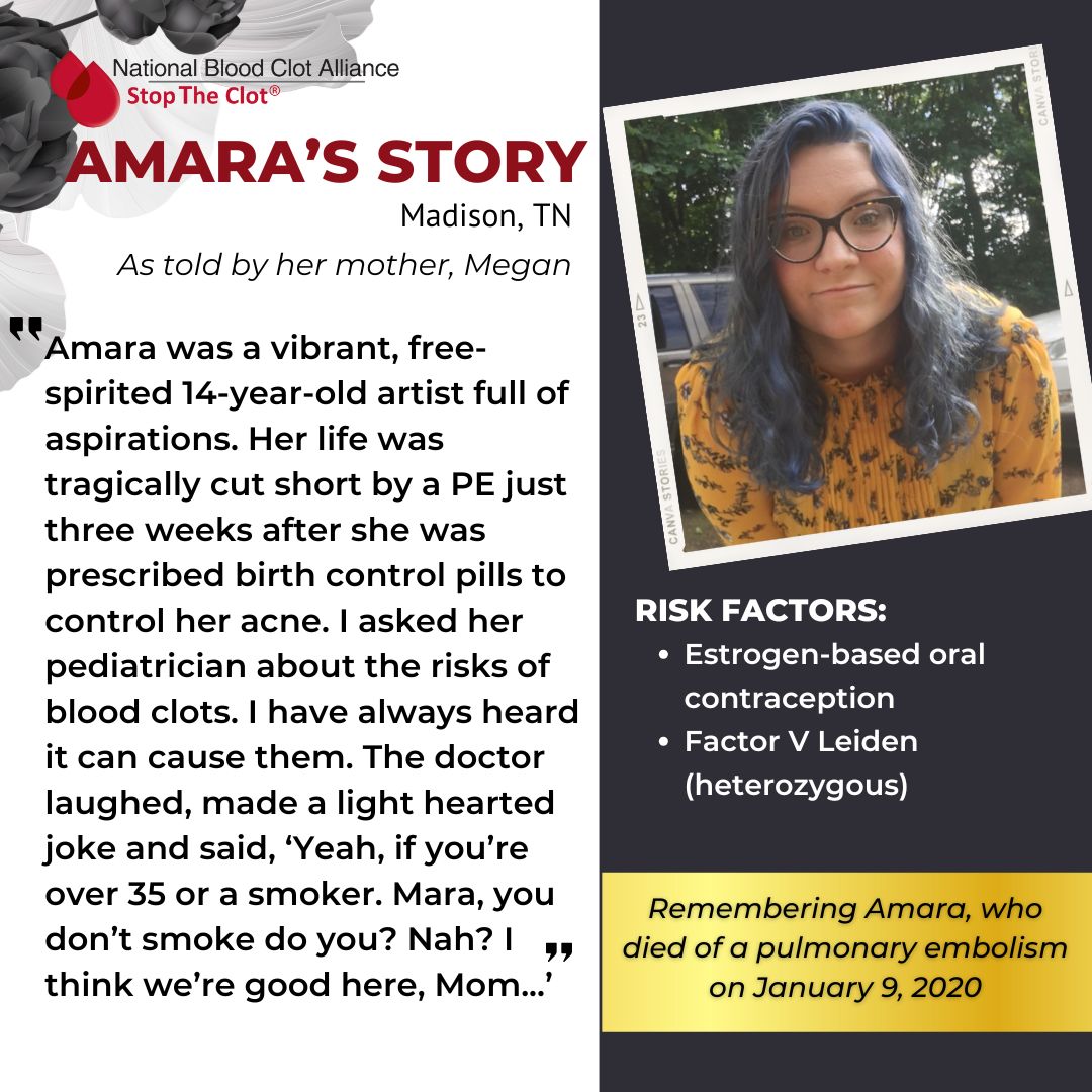 "Her autopsy results came back 6 months later. Her death was caused by taking birth control and factor V Leiden. Unaware of Mara’s genetic predisposition, we had no reason to suspect a life-threatening risk would occur from taking the birth control pill." stoptheclot.org/patient-storie…