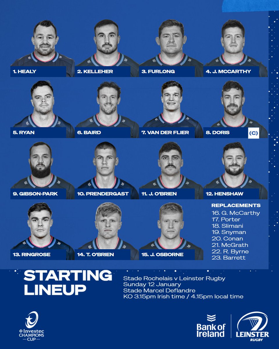 📩 𝐀𝐥𝐥𝐨𝐧𝐬-𝐲!

💪 Here is your Leinster Rugby team to face Stade Rochelais in France on Sunday in the <a href="/ChampionsCup/">Investec Champions Cup</a>.

📰 Full team news here: bit.ly/40qRLlU

#SRvLEI #NeverLessThanEverything
