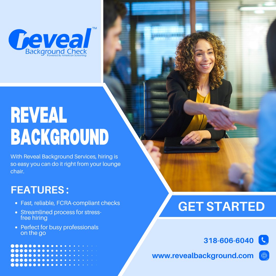 📷 Hiring is never been so much easier 📷

With Reveal Background Services, hiring is so easy you can do it right from your lounge chair. 📷📷

📷 Visit us: revealbackground.com

#revealbackgroundcheck #screeningservices #PreEmploymentScreening #preEmploymentCheck