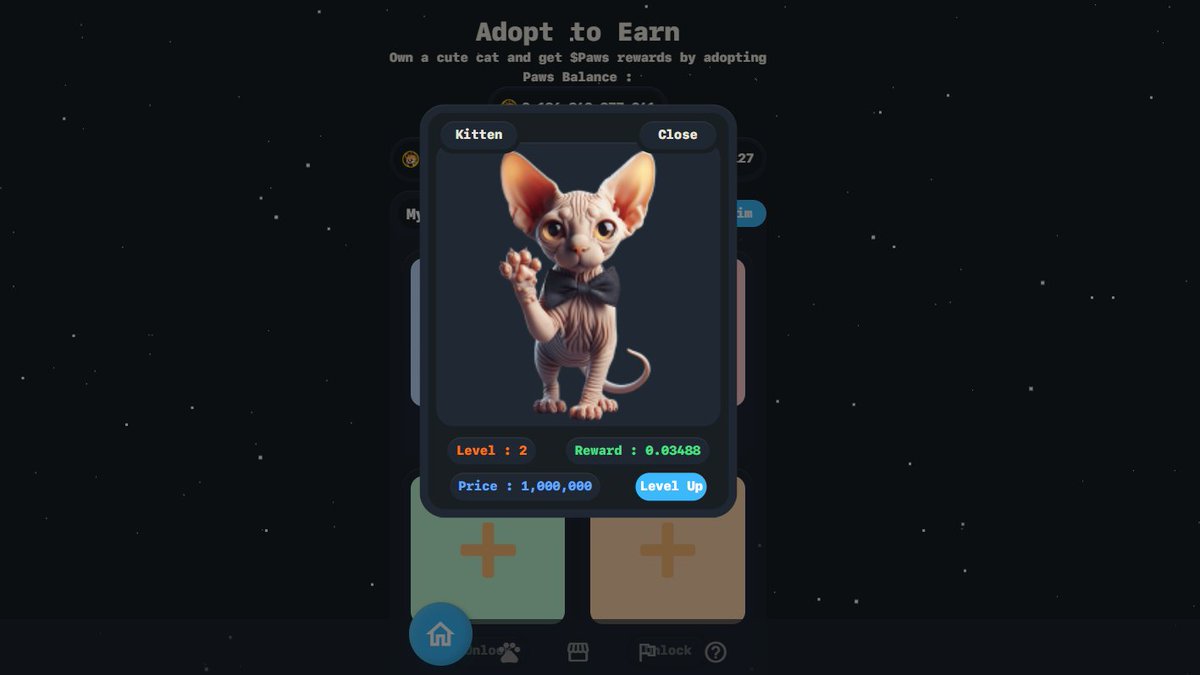 Dear all Community, 

New Feature in Dapps BSC 
you can Adopt Cat to Earn now !

Go to This link (presale.catidpaws.io) 👈

#catidpaws