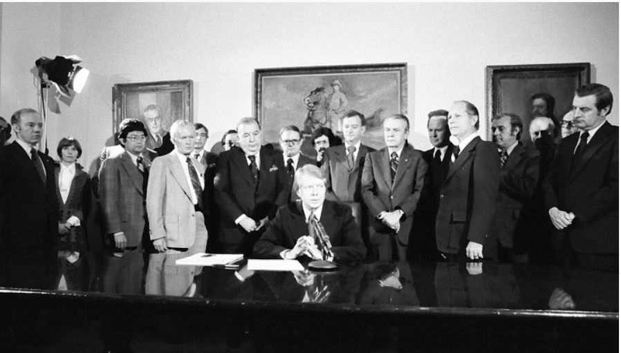 MSHA joins the world to remember the legacy of President Jimmy Carter.

In 1977, Pres. Carter signed the Mine Safety and Health Bill, setting safety and health standards for preventing hazardous and unhealthy conditions.
Mine Safety and Health Bill signing, NAID 176776