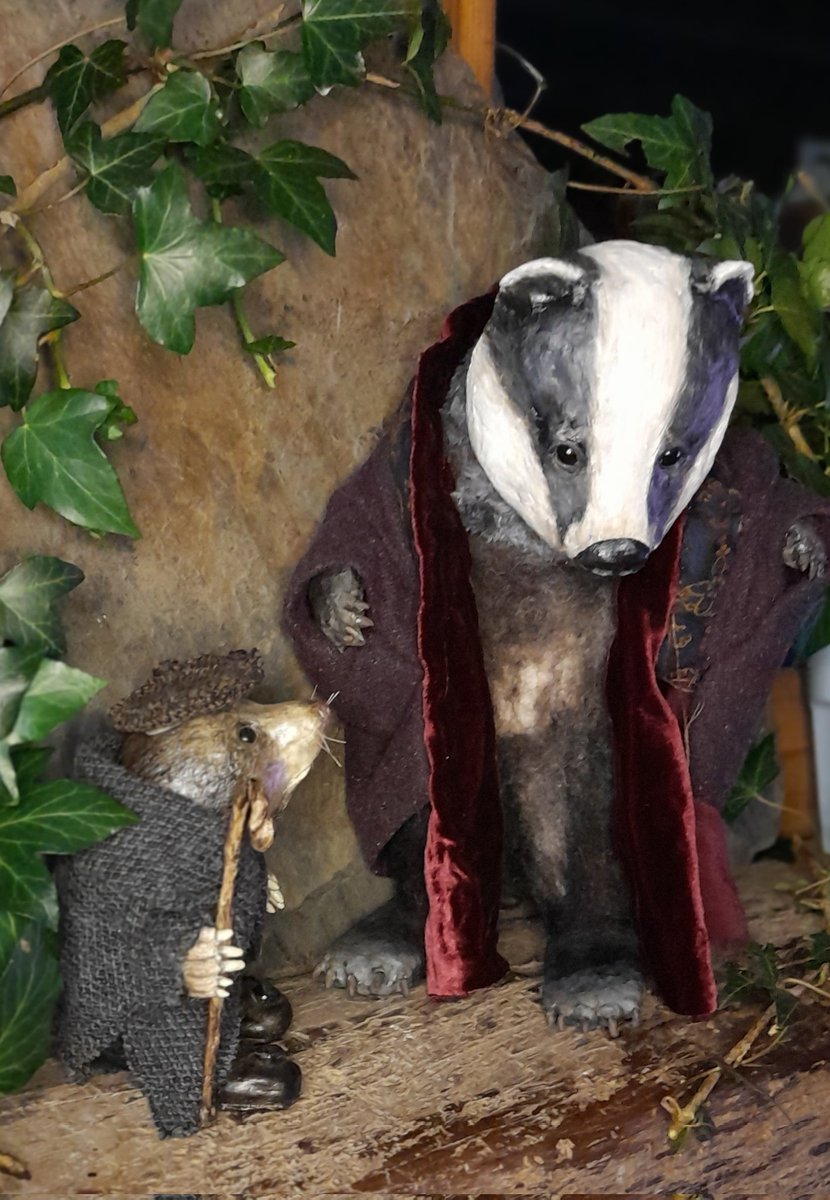 Faeryworkshop's tweet photo. Mole and Badger venturing above ground in this cold wintery day ....Badger is having his clothes fitted to keep him warm underground. See more at https://t.co/I4gVlgukRe 

# https://t.co/11eYDIL8zo