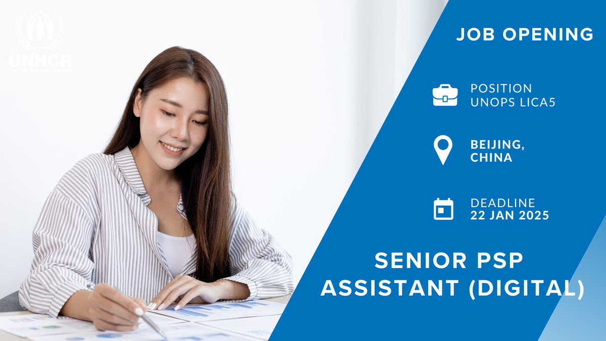 💡Have relevant experience in social media, performance marketing or fundraising?
👉Join <a href="/Refugees/">UNHCR, the UN Refugee Agency</a> to be a Senior PSP Assistant (Digital), UNOPS LICA5 in Beijing, China.
🌈Chinese and English are necessary

#unjobs #DigitalMarketing #fundraising