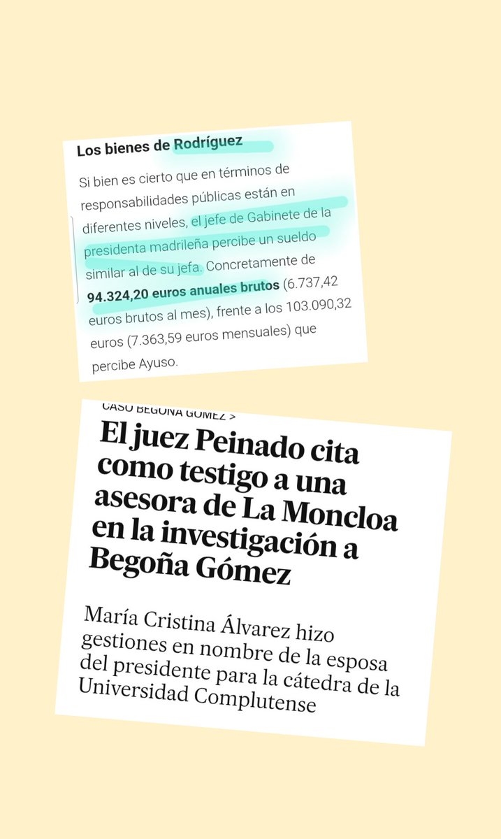 Una asesora de Moncloa fue citada por Peinado por trabajar para Begoña Gómez, mujer del Presidente.
A que hora Manos limpias denunciará a Ayuso y su particular por usar a Miguel Angel Rodríguez, alto cargo de la CAM que cobra 94.000 euros de dinero público?
MAR pa'lante