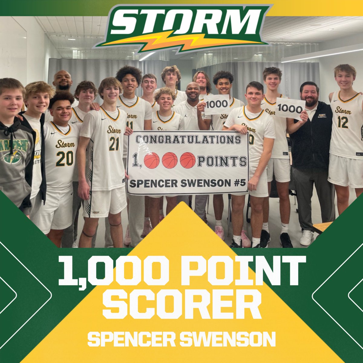 🎉Congratulations🎉 to Spencer on scoring his 1,000 career point!  A great achievement for any high school basketball player to reach!  Let's keep it rolling!

#GoStorm🌩️