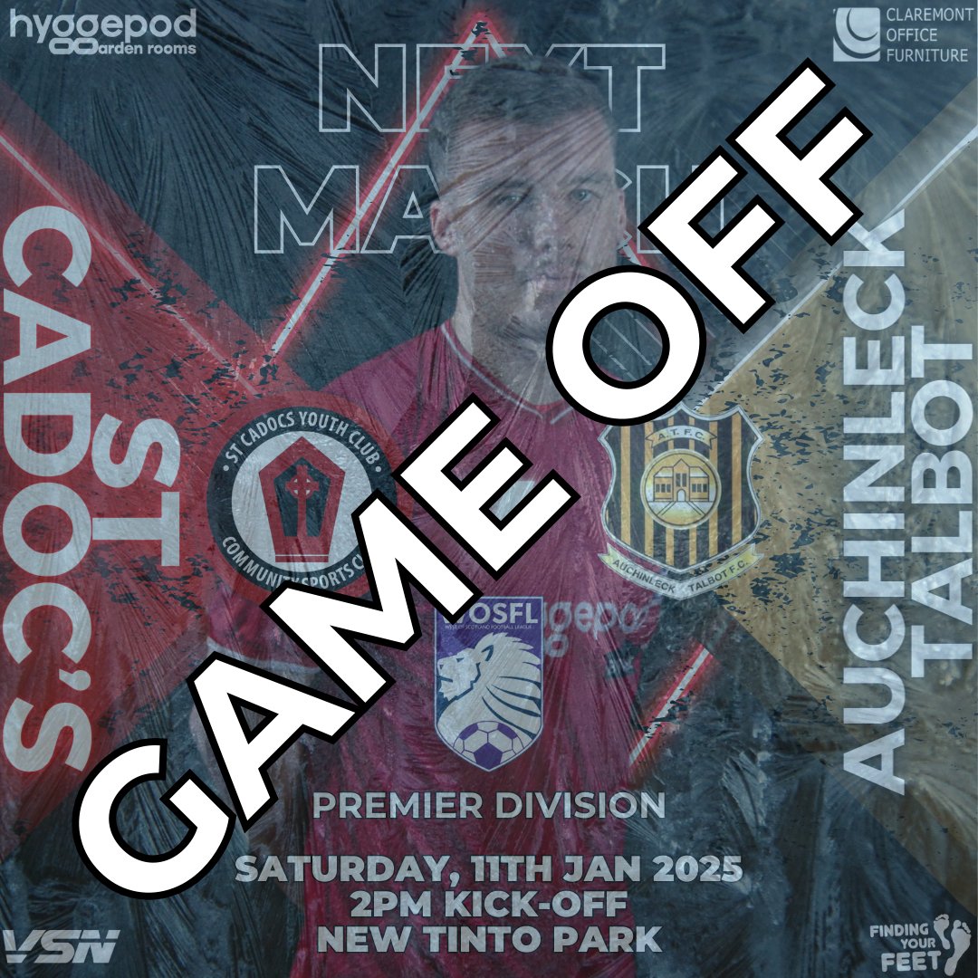 St Cadoc's Youth Club (@stcadocsseniors) on Twitter photo 🇾🇪GAME OFF🇾🇪
Tomorrow's fixture v <a href="/atfc1909/">Auchinleck Talbot</a> has been postponed due to freezing conditions 🥶 🇾🇪GAME OFF🇾🇪
Tomorrow's fixture v <a href="/atfc1909/">Auchinleck Talbot</a> has been postponed due to freezing conditions 🥶
