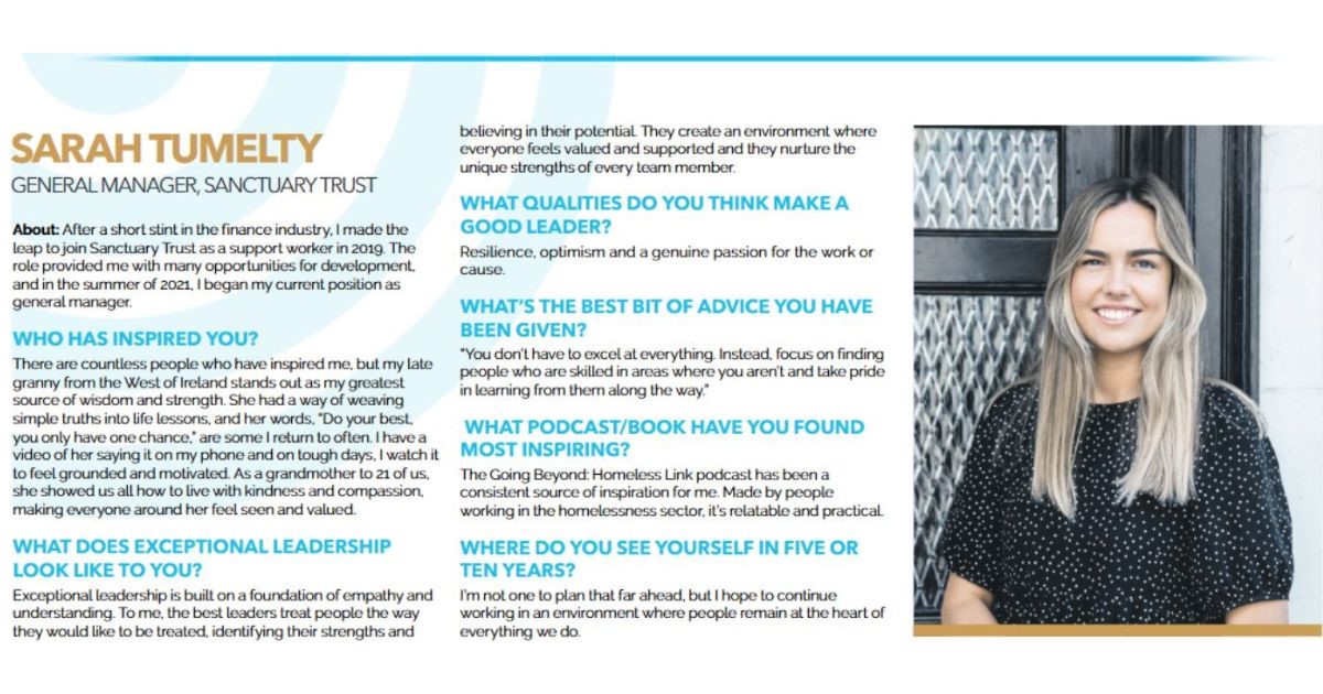 Congratulations to our General Manager Sarah Tumelty, for being recognised as a Future Leader by Leadership Jersey and Jersey Evening Post 🌟 
We’re so proud of Sarah, and well done to everyone in the Future Leaders line-up.
Read more: ow.ly/eO2F50UEkQg #SanctuaryTrust #JEP