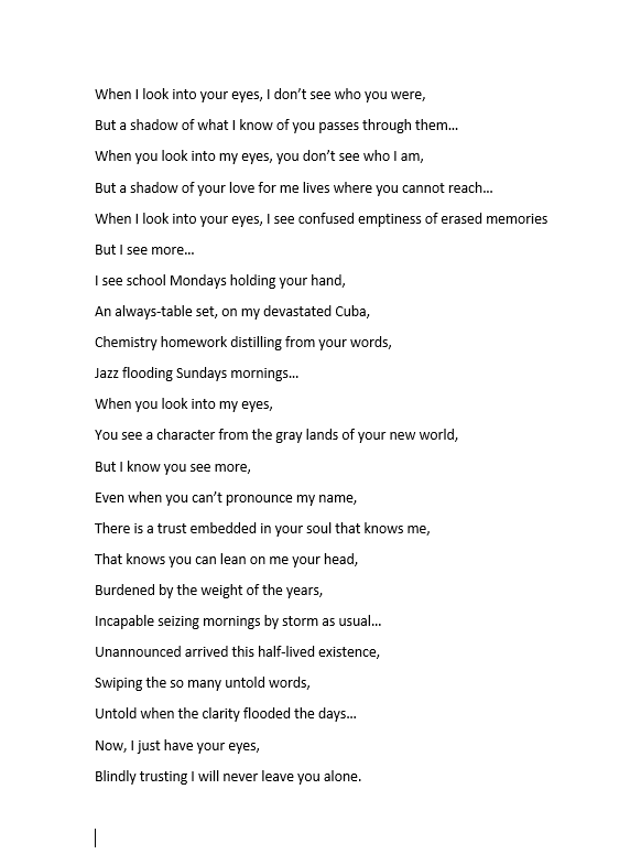MaryCarmen (@mary_c_alfonso) on Twitter photo A poem (or a try of a poem) for my father, diagnosed with Alzheimer 3 years ago. Thankful to everyone who share news, feelings and facts about this disease... It makes you feel less alone. Special thank you to <a href="/Baddiel/">David Baddiel</a> who last year made me laugh and cry reading his book "My A poem (or a try of a poem) for my father, diagnosed with Alzheimer 3 years ago. Thankful to everyone who share news, feelings and facts about this disease... It makes you feel less alone. Special thank you to <a href="/Baddiel/">David Baddiel</a> who last year made me laugh and cry reading his book "My
